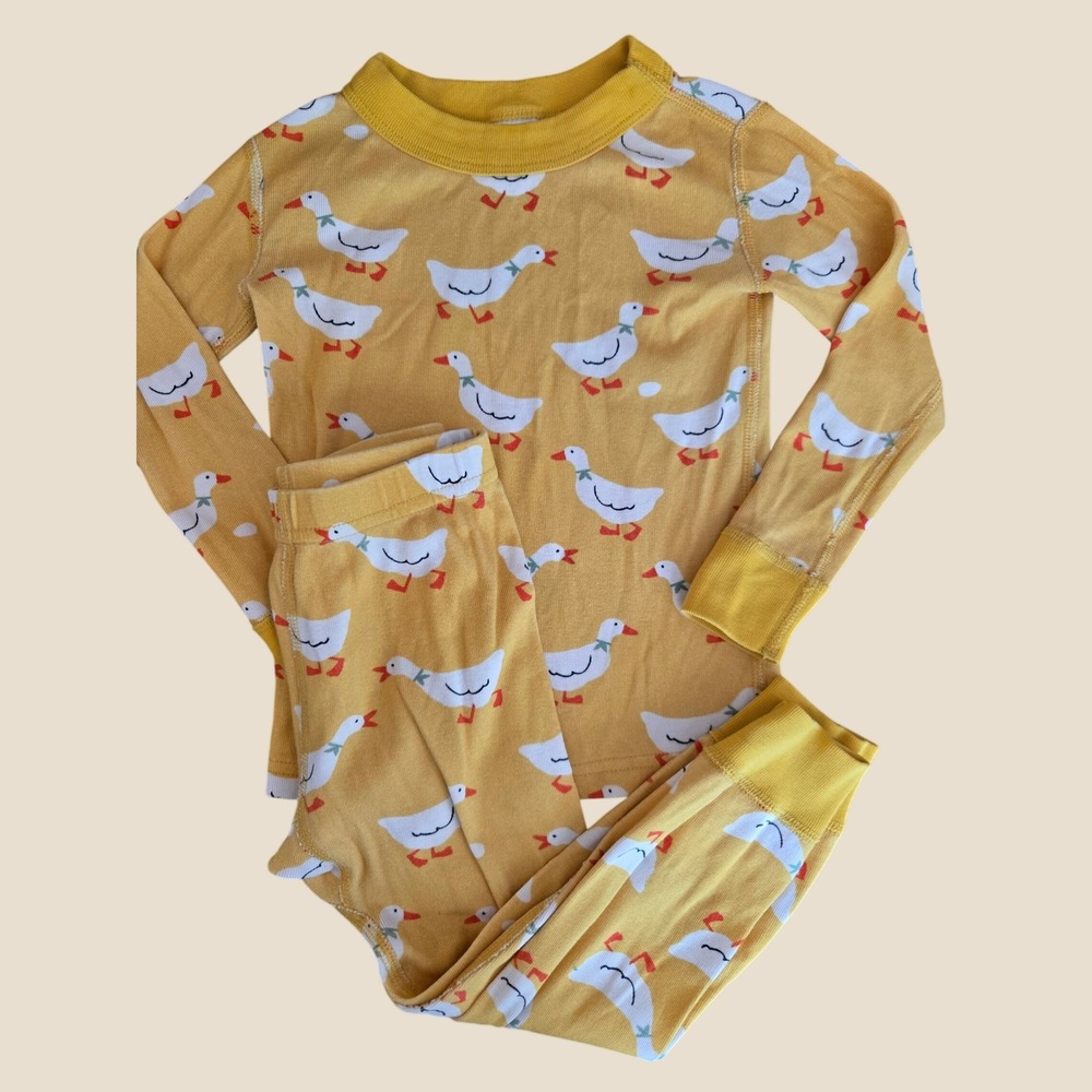 Hanna Andersson Kids 3T Yellow Goose Print Organic Cotton Pajama Set 2pc